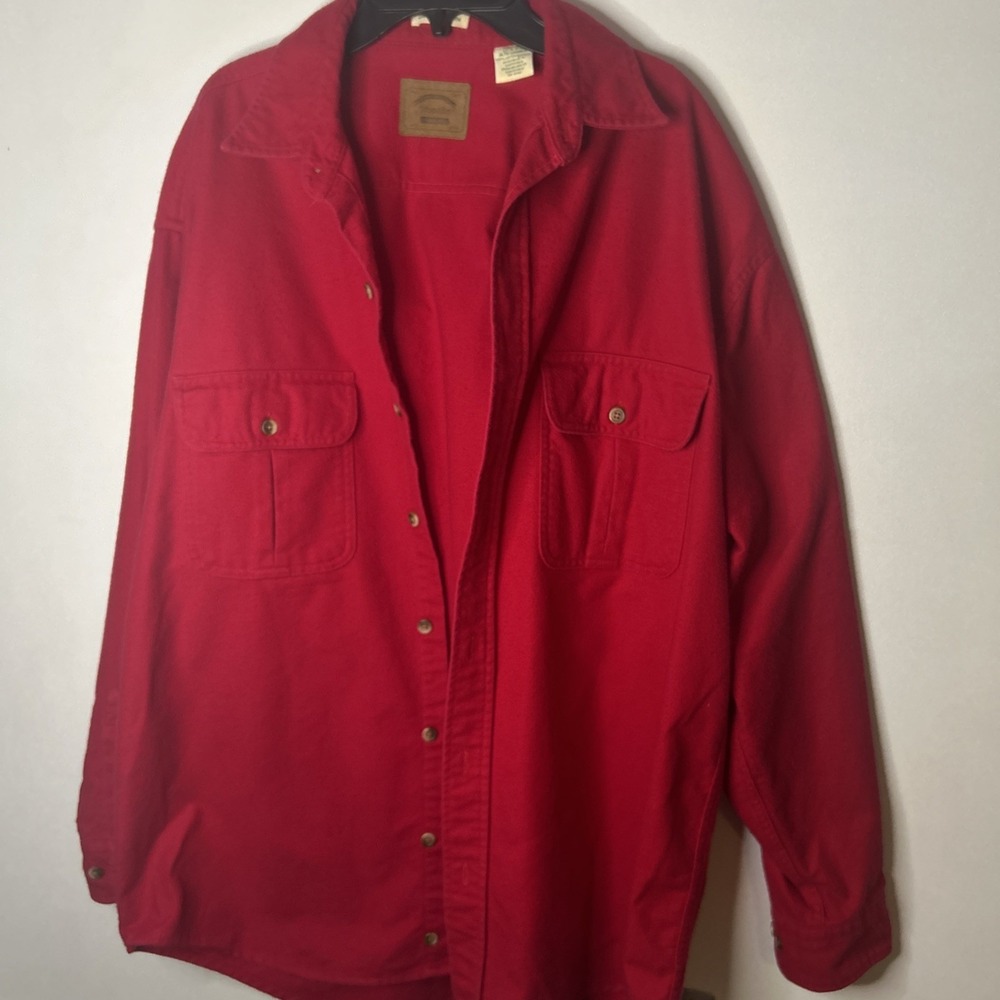 Vtg St Johns Bay Shirt Mens L Tall (16-16 1/2) Chamois Flannel Button Up Red (28
